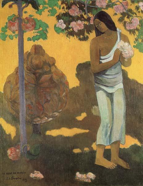 Paul Gauguin Woman with Flowers in Her Hands oil painting picture